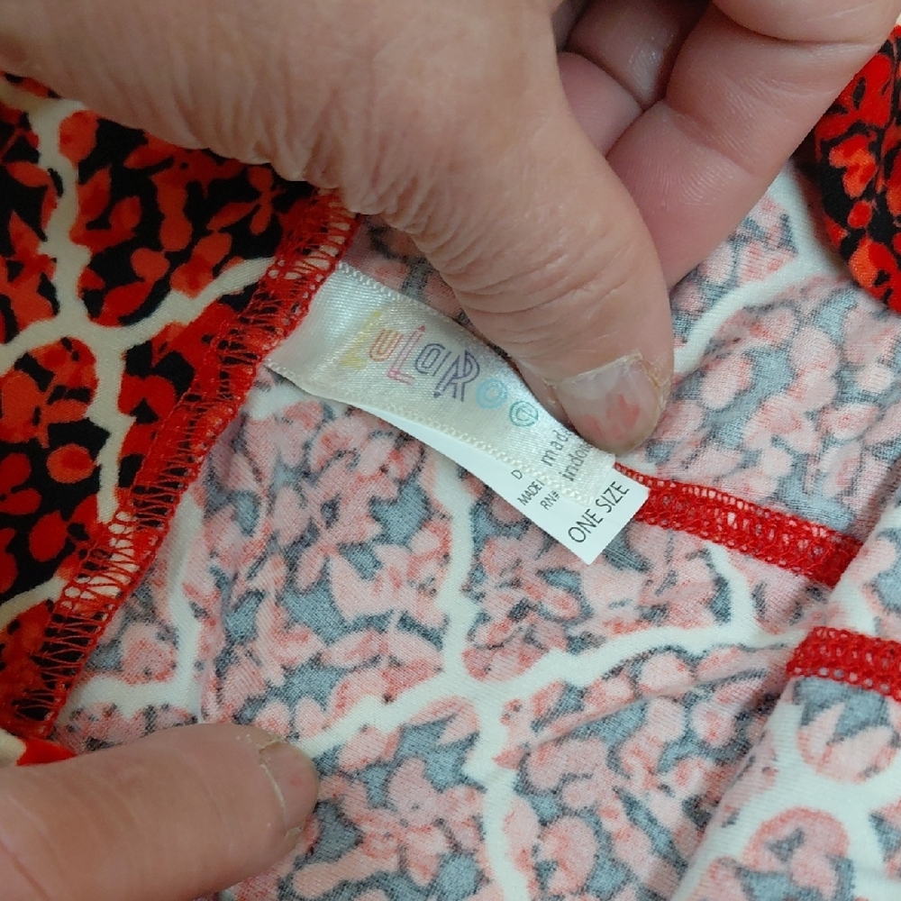 LuLaRoe Blue White Gray And. Red Geometric Leggings OS - Picture 11 of 14